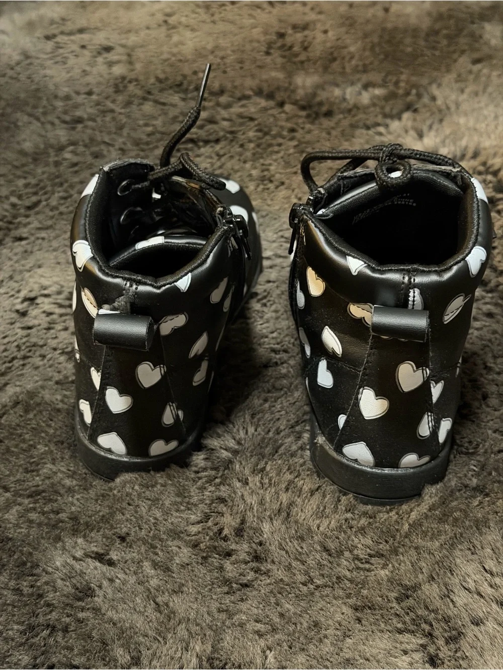 Kids Heart-Print Lace-Up Boots - Black Size 13